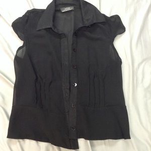 Black Short Sleeve See Through Blouse